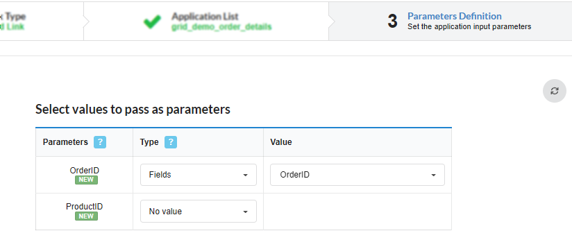 Parameters settings