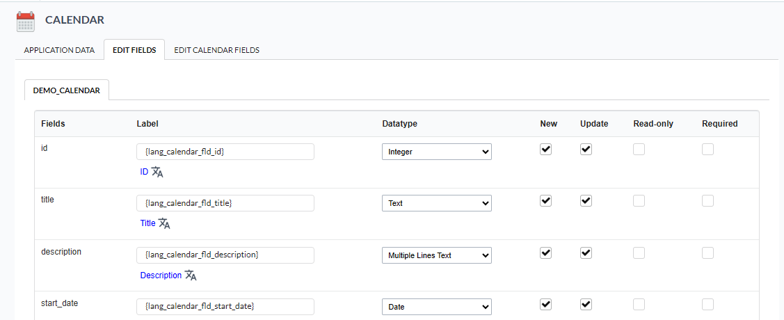 List of fields in the grid creation process