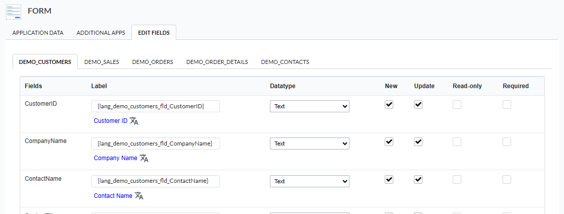 List of fields in the grid creation process