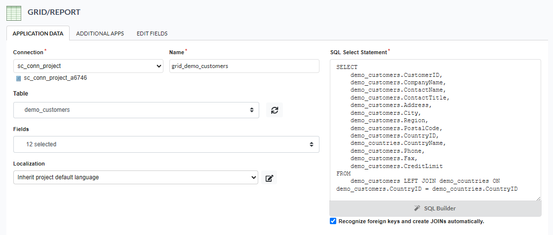 Required fields for creating applications