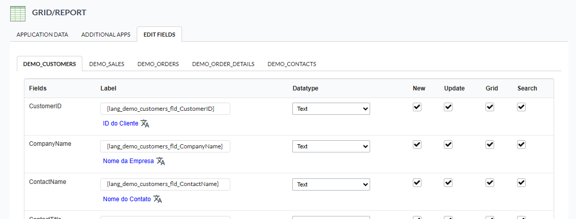 List of fields in the grid creation process