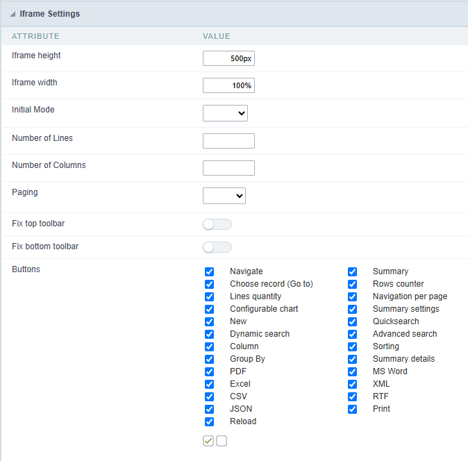 Individual Nested Grid settings screen