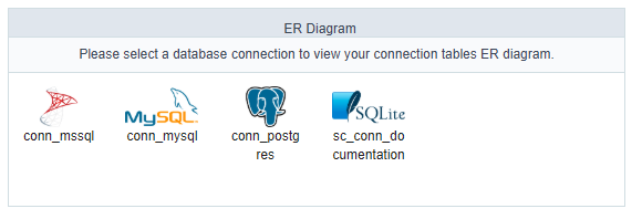 Screen with the list of existing project connections for viewing the ER diagram