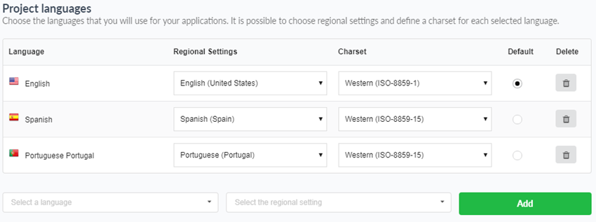 Language selection during project creation