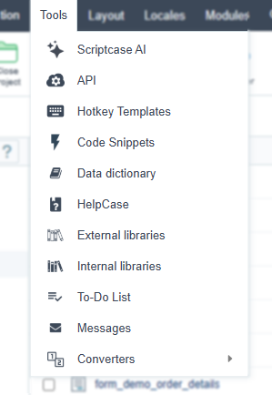 Tools menu
