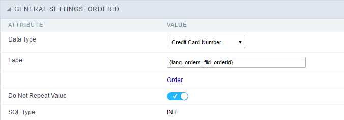 Credit Card Number Configuration Interface.