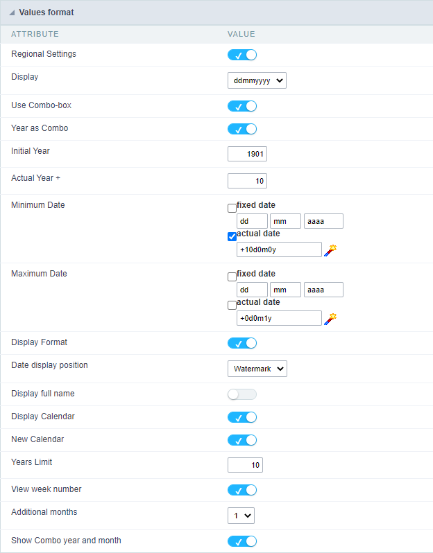 Format of Values with Regional Settings.