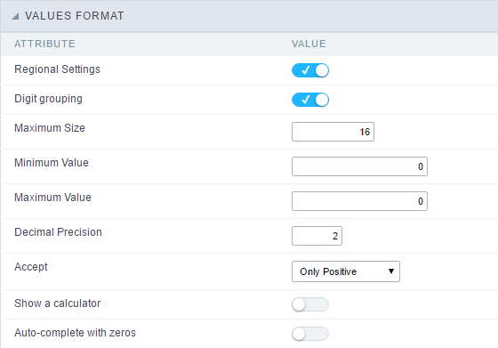 Format of Values with Regional Settings.