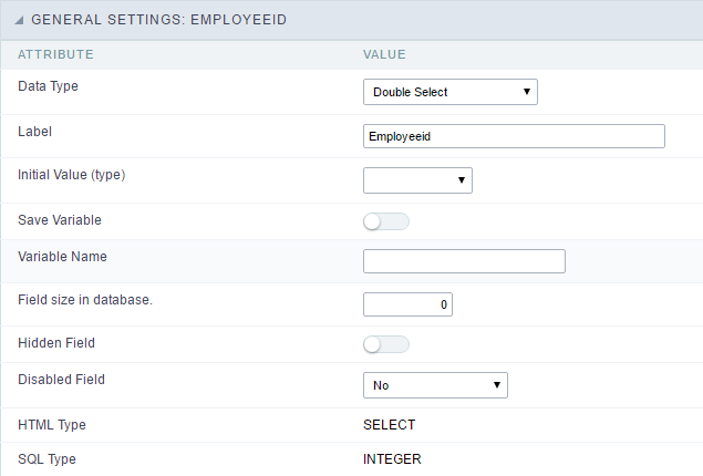 Double Select field configuration Interface.