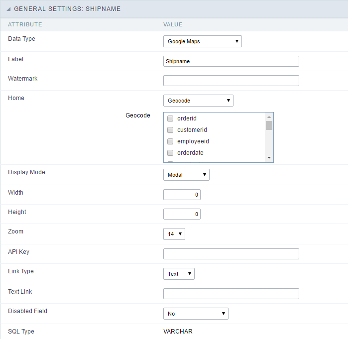 Google Maps field Configuration Interface.