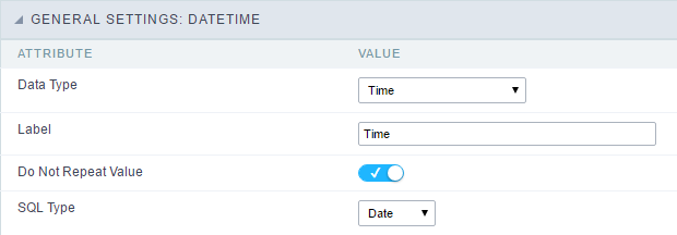 Time field Configuration Interface.