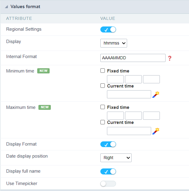 Format of Values with Regional Settings.