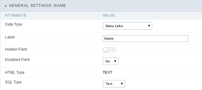 Menu Links field Configuration Interface.