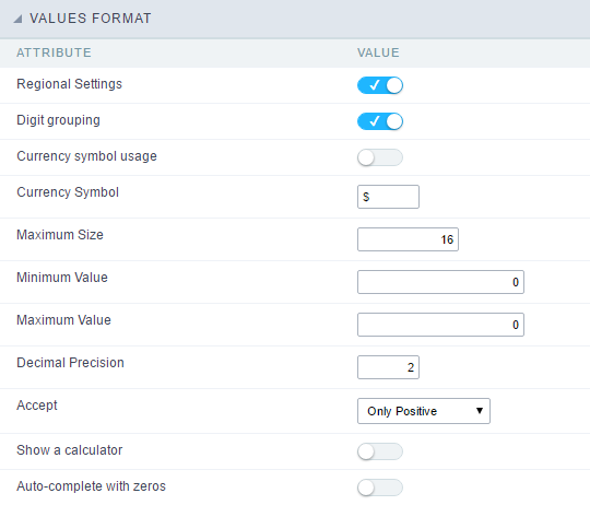 Format of Values with Regional Settings.