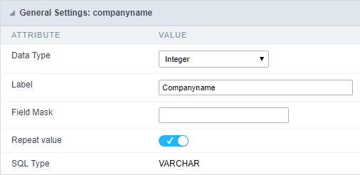 Number field settings interface.