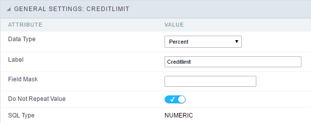 Percentage field Configuration Interface.