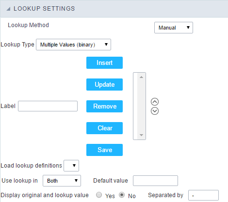 Multiple value lookup configuration (binary).