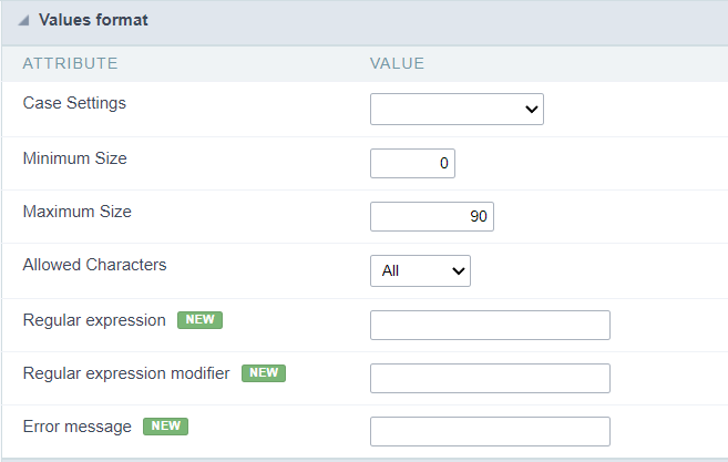 Format of Values Interface.