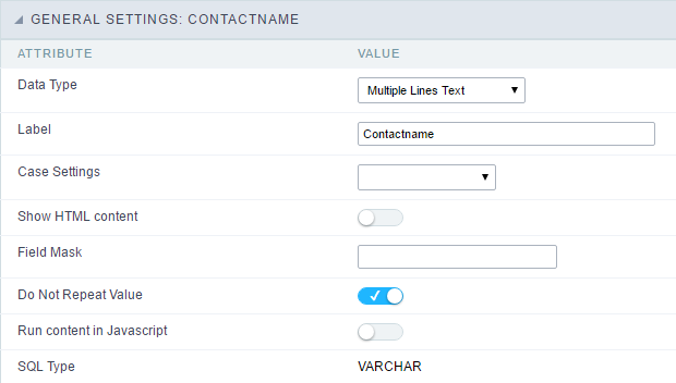 Multiple Lines Text field Configuration Interface.