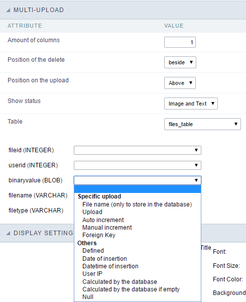 Multi-Upload fields of the table Configuration.