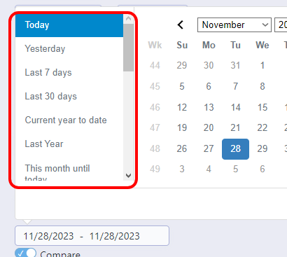 Exemplo das condições especiais exibidas no calendário do campo data