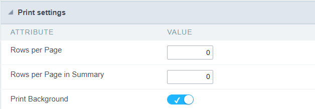 Exemplo na tela de configuração de impressão