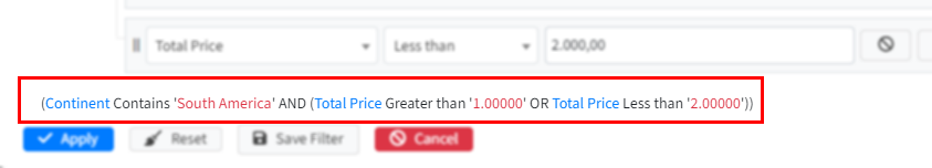 Filter builder condition displayed in real-time