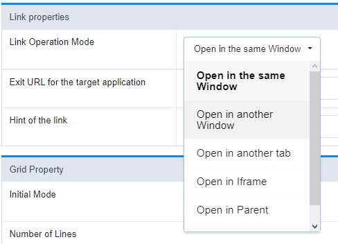 Opções do atributo Modo de Operação do link.