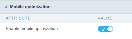 Mobile optimization configuration screen for the query
