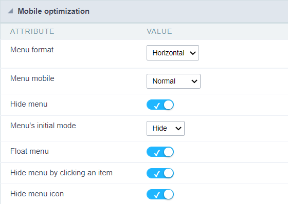 Mobile Menu Configuration Interface