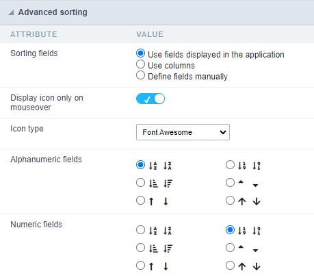 advanced sorting options