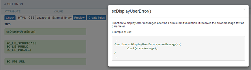 Modal user HTML variables