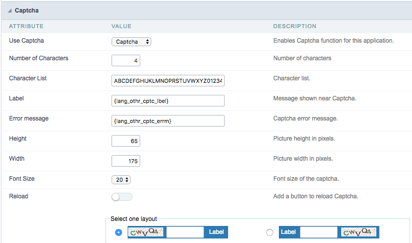 Captcha Settings