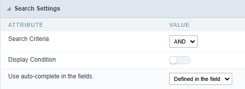 Double Select Field Behavior Interface of the Search Configuration.