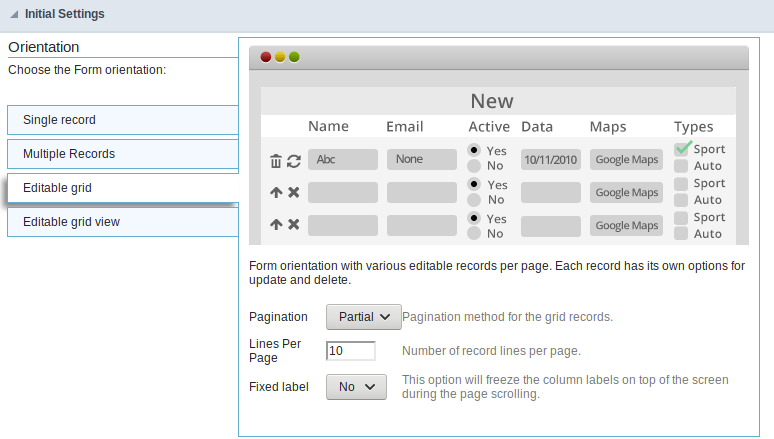 Editable grid form - set up interface.