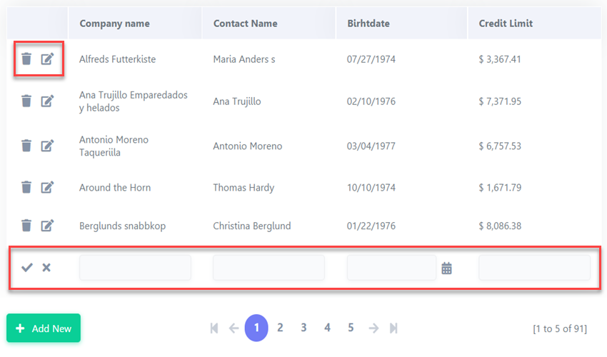 Editable grid view form - application example.