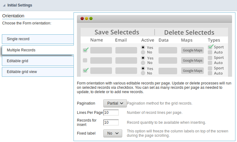 Multiple records form - set up interface.