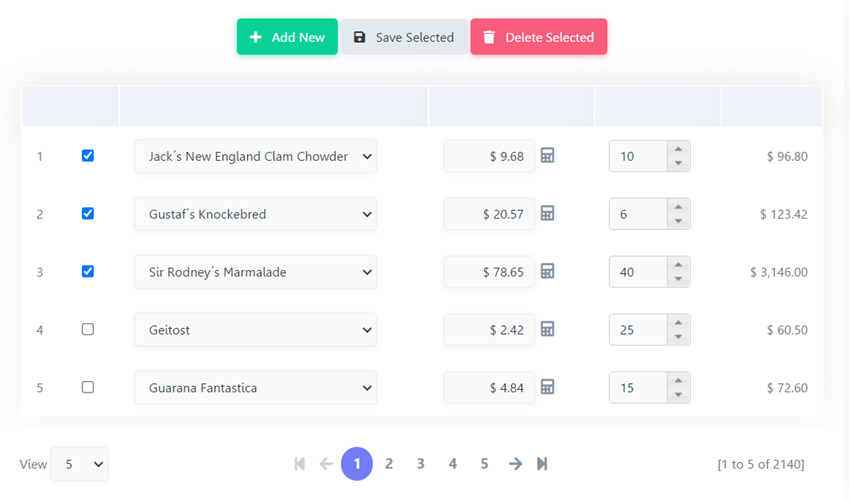 Multiple records form - application example.