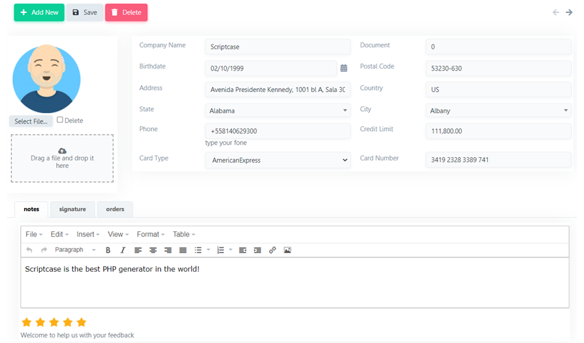 Single record form - application example.