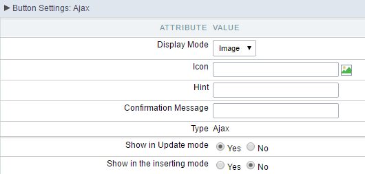 Setting up the Image Display mode for the Ajax button.