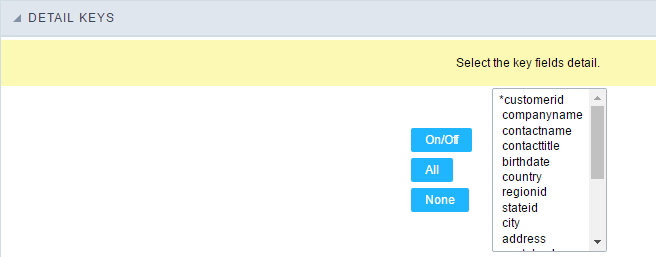 Detail key fields settings