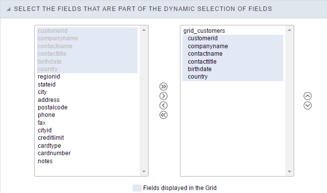 Grid columns' settings