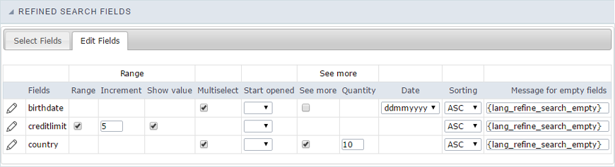 Refined Search fields editing