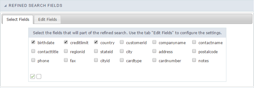 Selecting fields of refined search