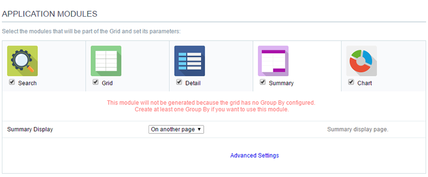 Grid Summary Settings