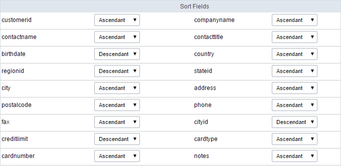 Sort Fields Configuration.