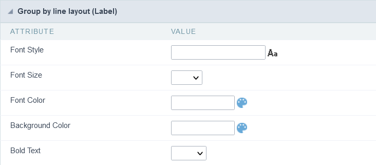 Layout configuration of the Group By Label