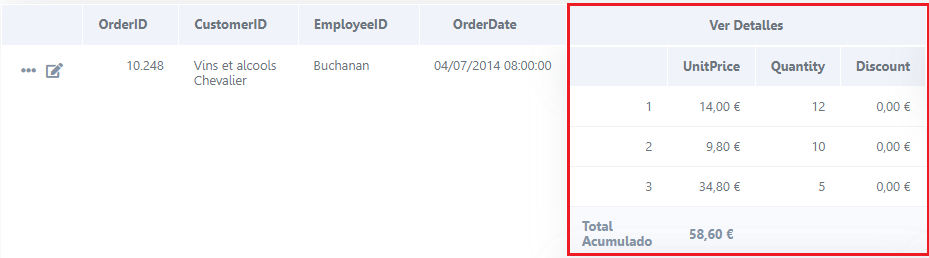 Show the nested Grid in the same row of the main query record