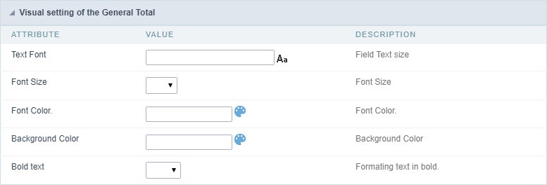 Grand Total line configuration interface.