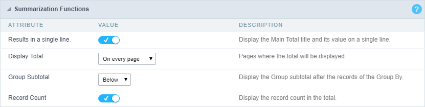 Totals settings.